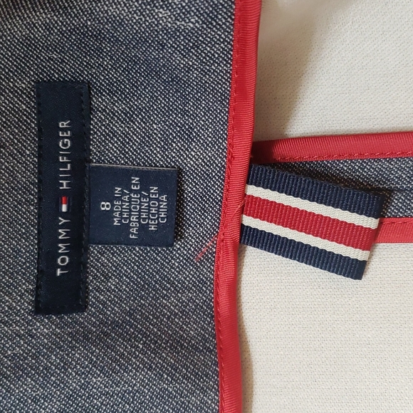 TOMMY HILFIGER DISTRESSED UNFINISHED EXPOSED RAW HEM BLUE JEAN JACKET BLAZER 8 - Picture 7 of 11